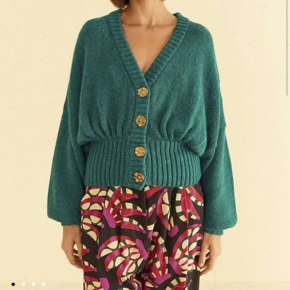 Farm Rio Emerald Bubble Knit Cardigan NWT - Picture 1 of 12